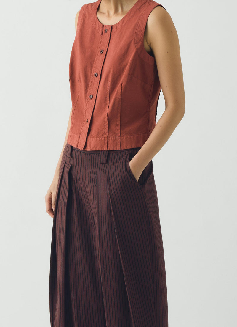 Cotton Linen Poplin Sleeveless Top | Terracotta