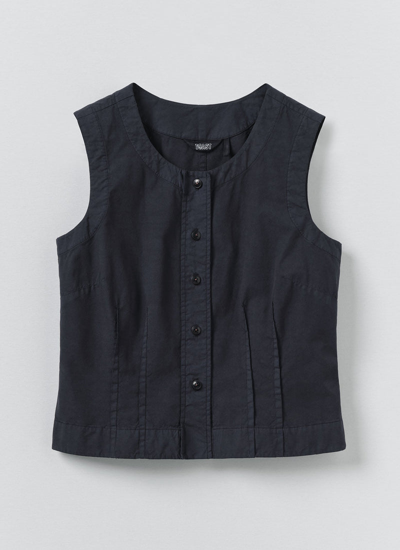 Cotton Linen Poplin Sleeveless Top | Raven Blue