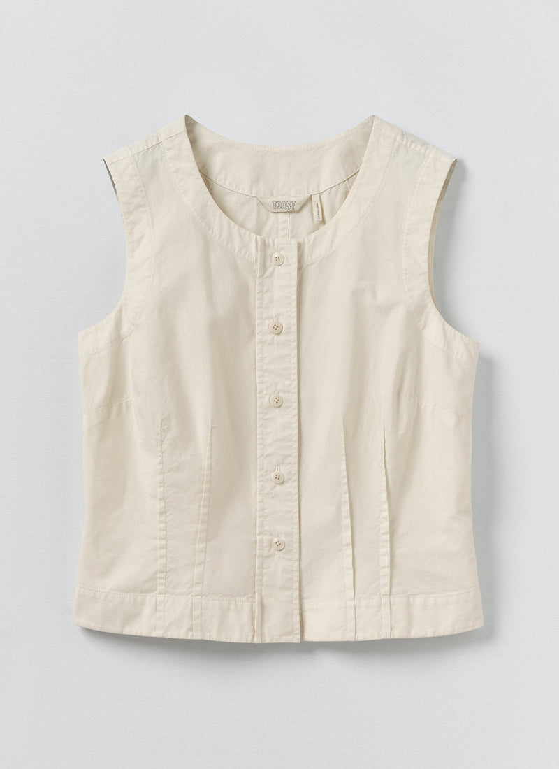 Cotton Linen Poplin Sleeveless Top | Ecru