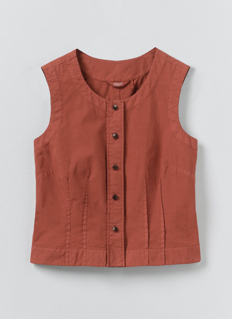 Cotton Linen Poplin Sleeveless Top | Terracotta