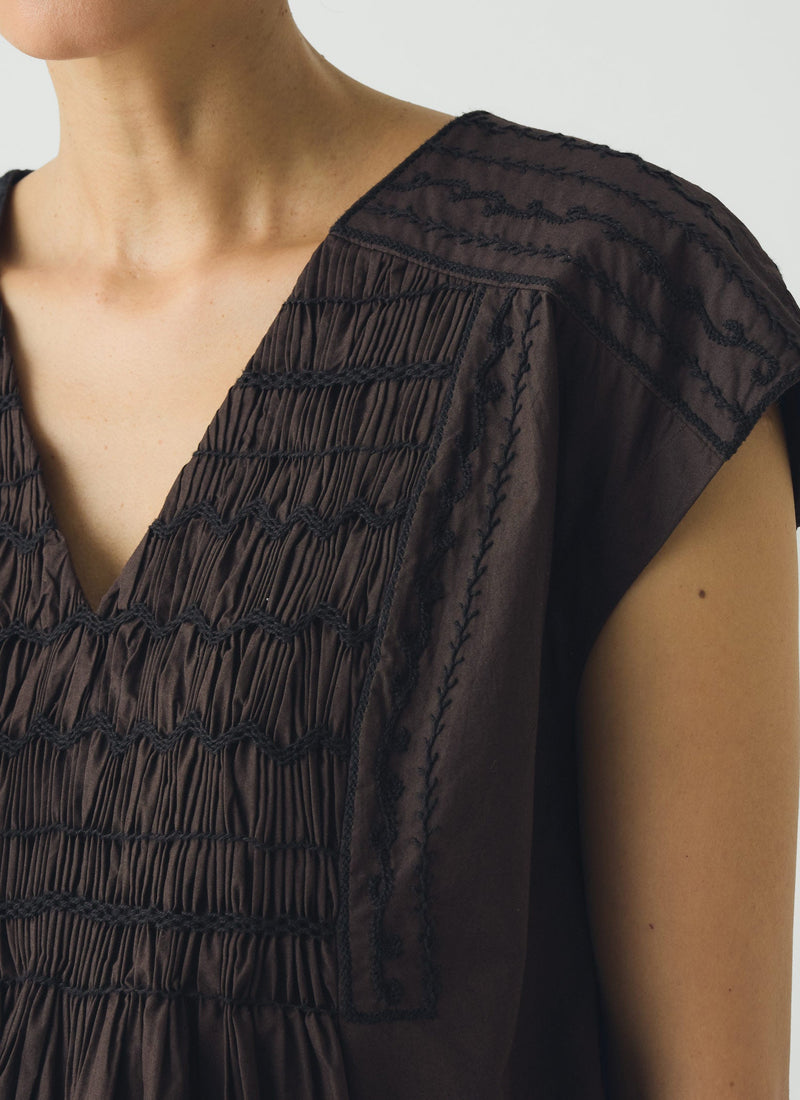 Contrast Smocked Cotton Top | Black Walnut