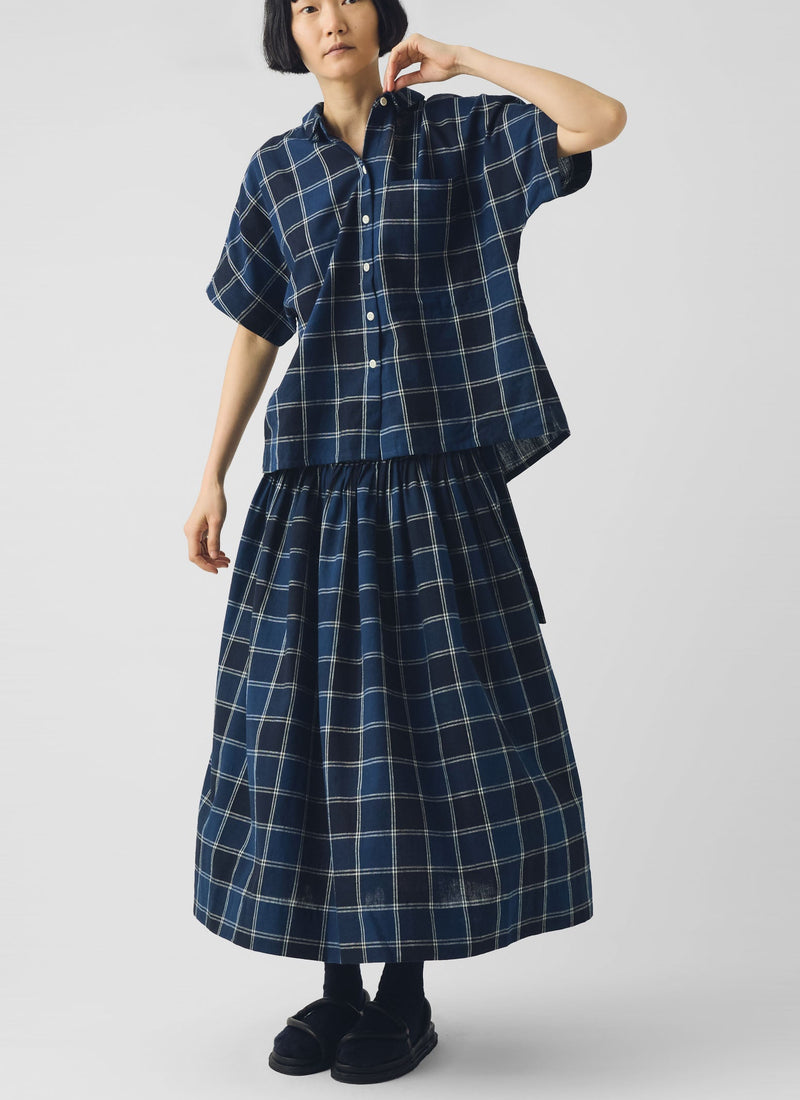 Market Check Cotton Linen Shirt | Denim Blue