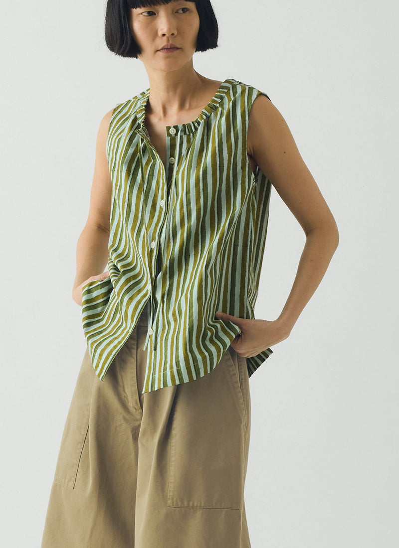 Block Print Sorbet Stripe Top | Soft Aqua