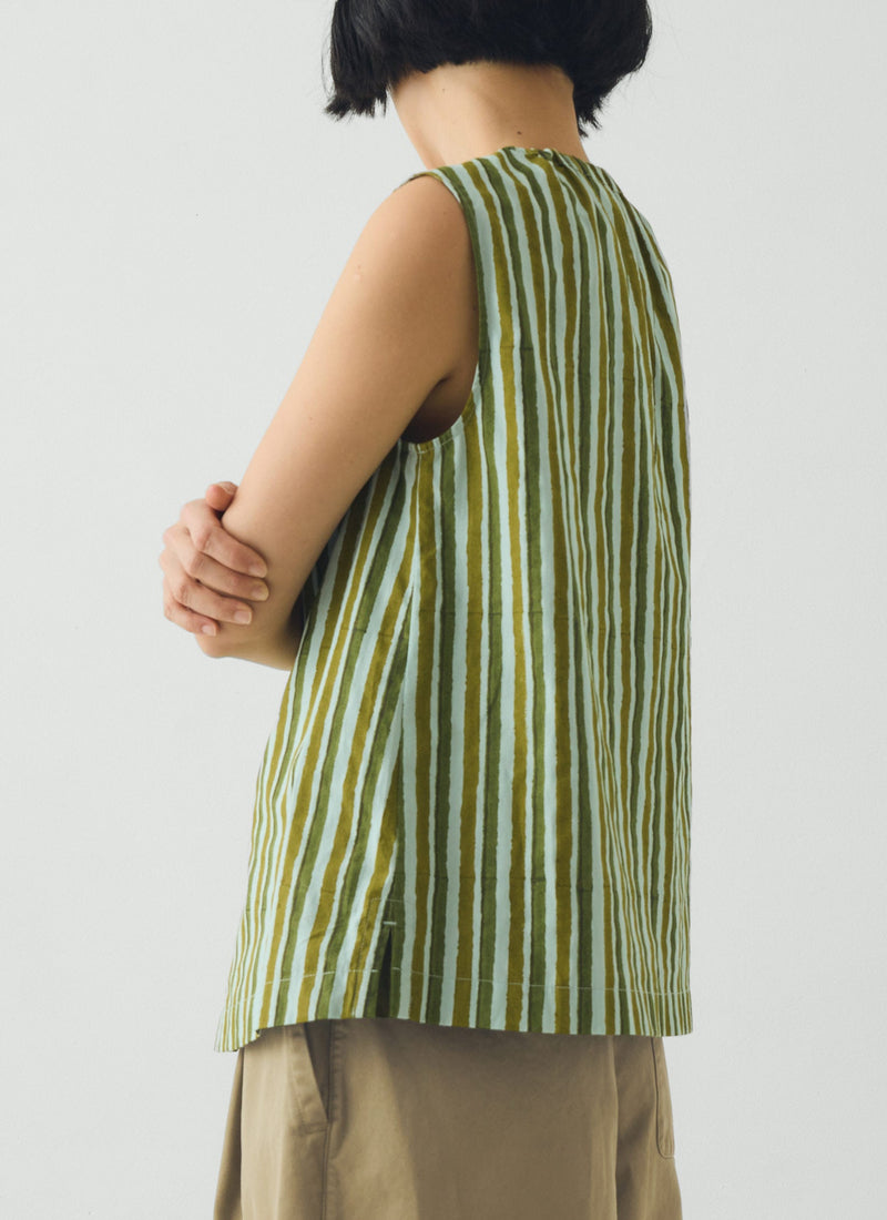 Block Print Sorbet Stripe Top | Soft Aqua