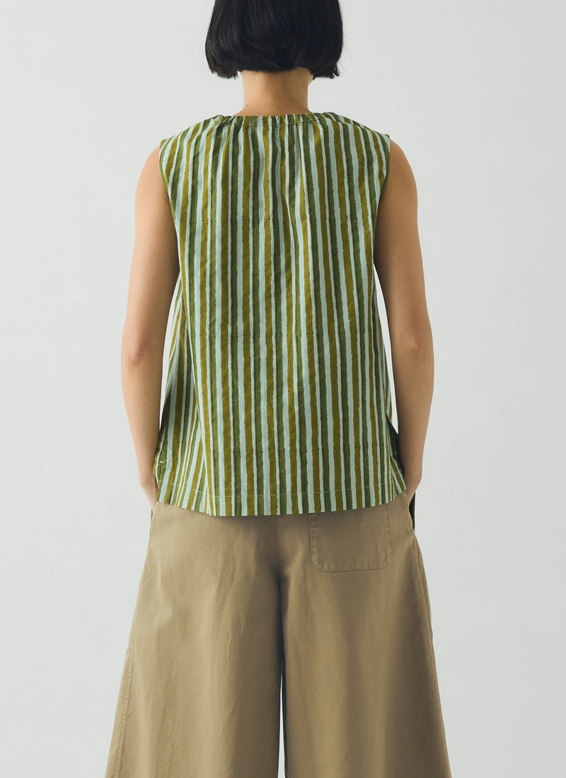 Block Print Sorbet Stripe Top | Soft Aqua