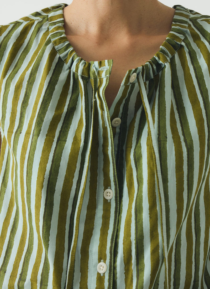 Block Print Sorbet Stripe Top | Soft Aqua