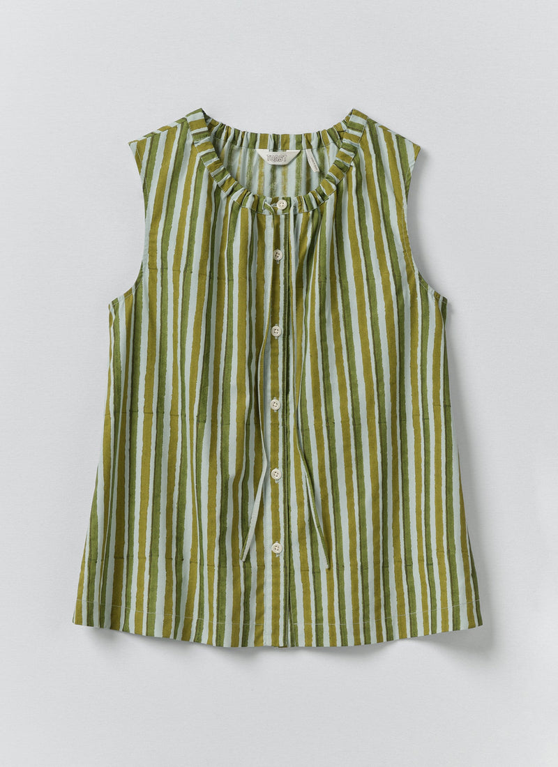 Block Print Sorbet Stripe Top | Soft Aqua