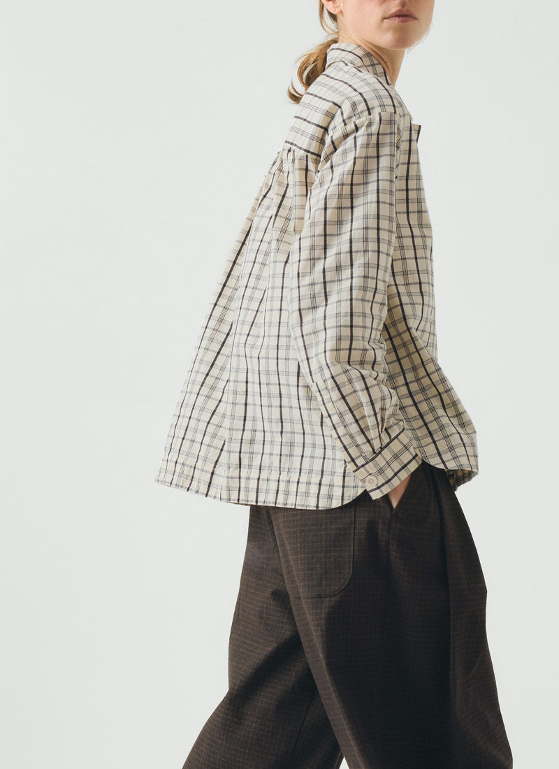 Half Placket Check Cotton Shirt | Ecru/Rich Soil