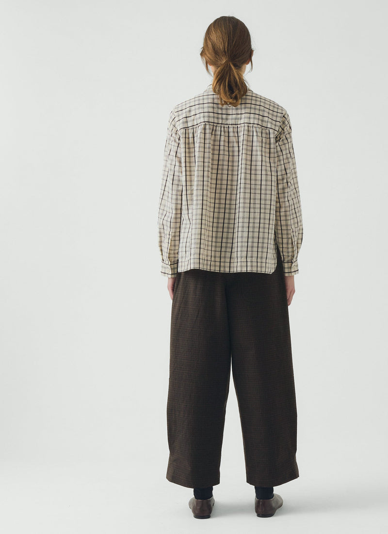 Half Placket Check Cotton Shirt | Ecru/Rich Soil