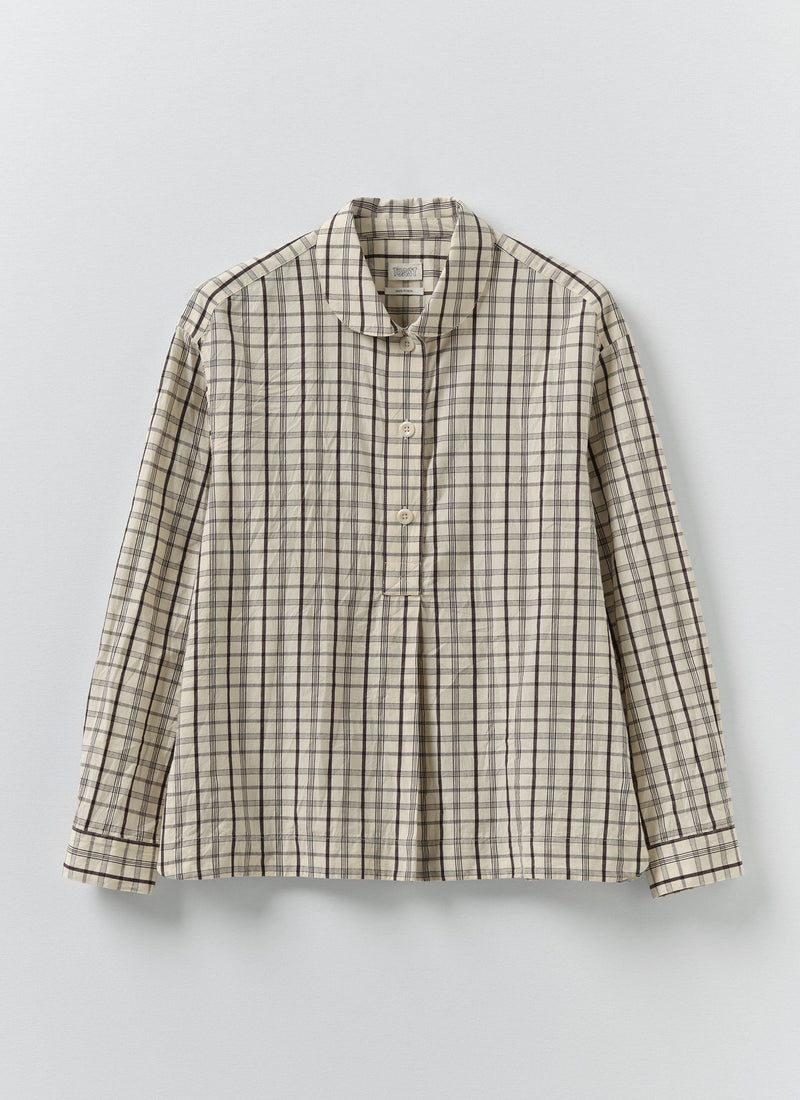 Half Placket Check Cotton Shirt | Ecru/Rich Soil