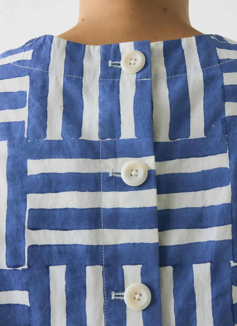 Patchwork Stripe Block Print Top | Deep Cornflower