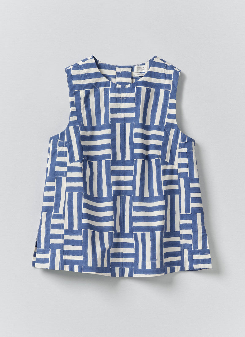 Patchwork Stripe Block Print Top | Deep Cornflower