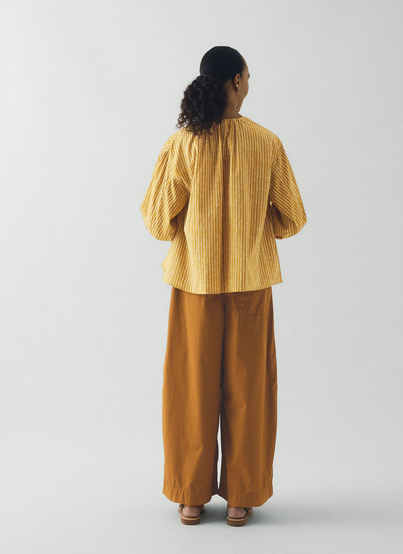 Natural Dye Stripe Cotton Gathered Top | Tumeric