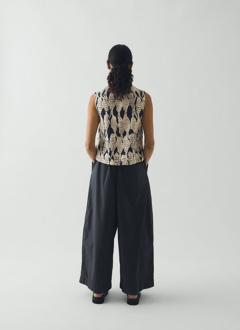 Market Fish Print Cotton Poplin Top | Slate