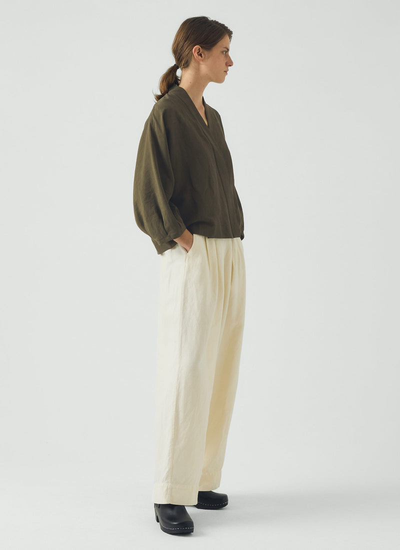 Linen Silk Wrap Shirt | Tent Green