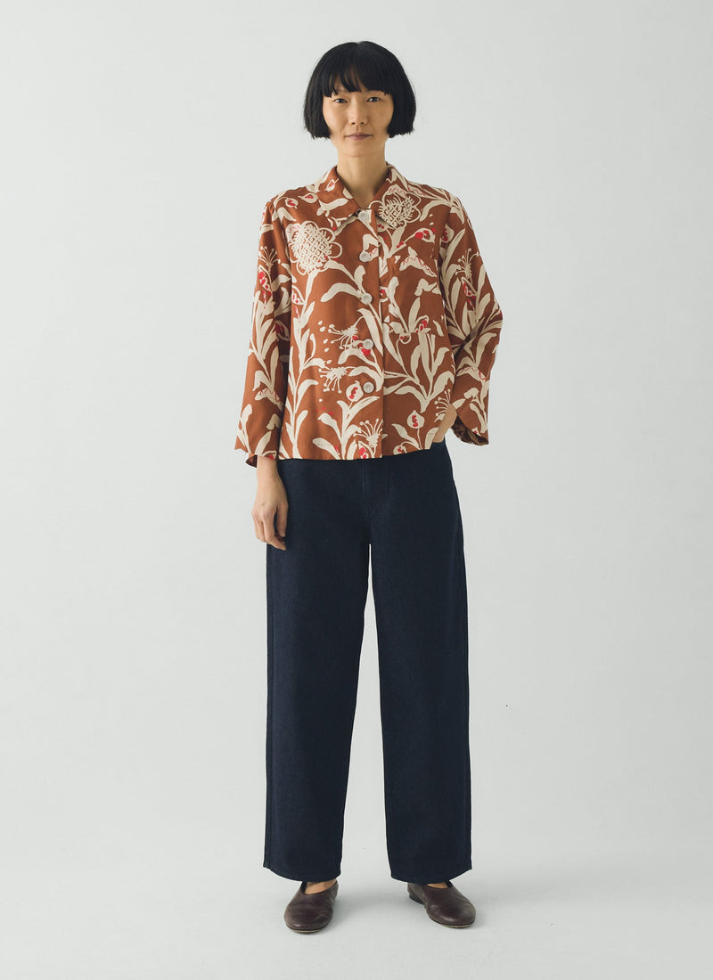 Crockery Print Boxy Shirt | Cinnamon