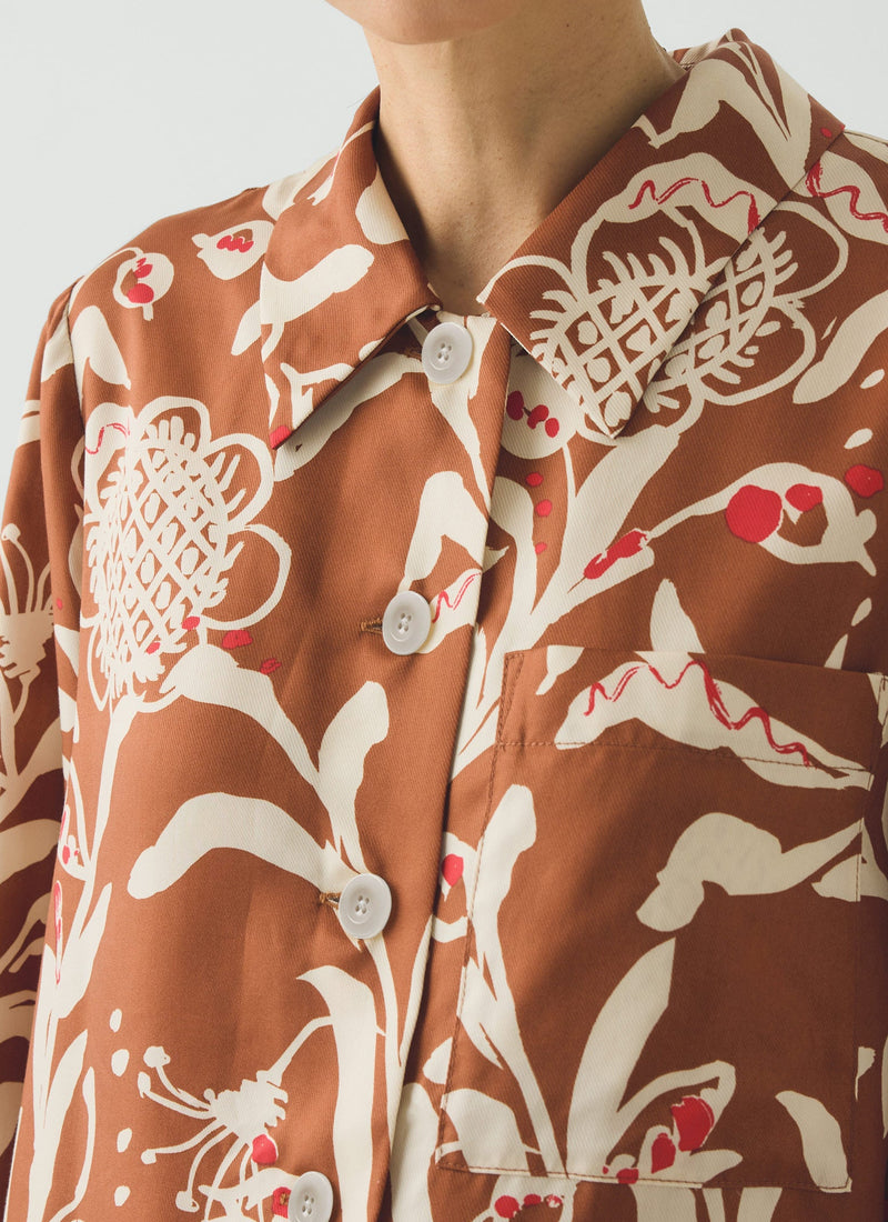 Crockery Print Boxy Shirt | Cinnamon