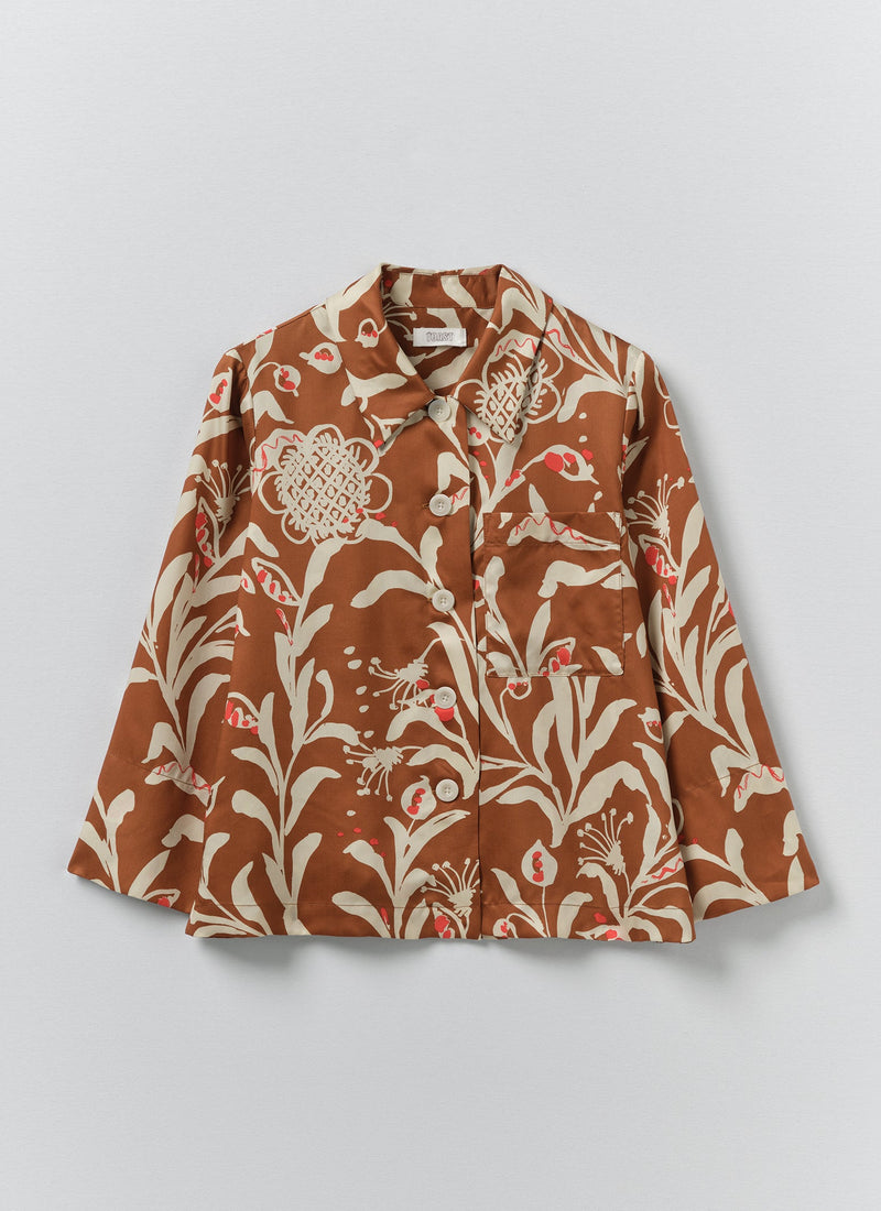 Crockery Print Boxy Shirt | Cinnamon