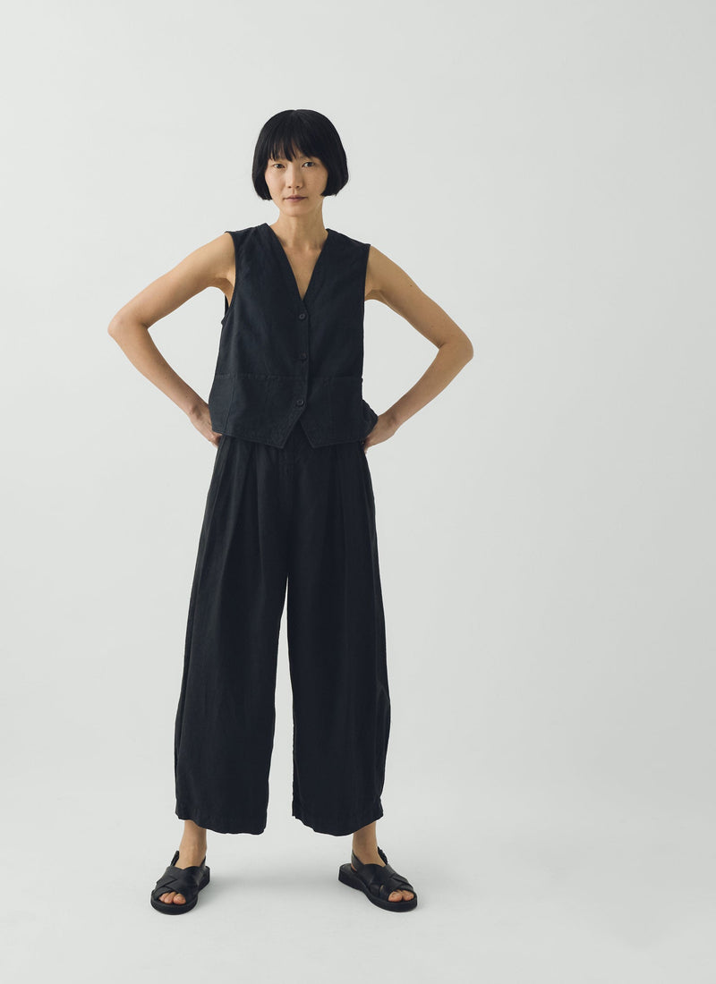 Cotton Linen Canvas Waistcoat Top | Soft Black