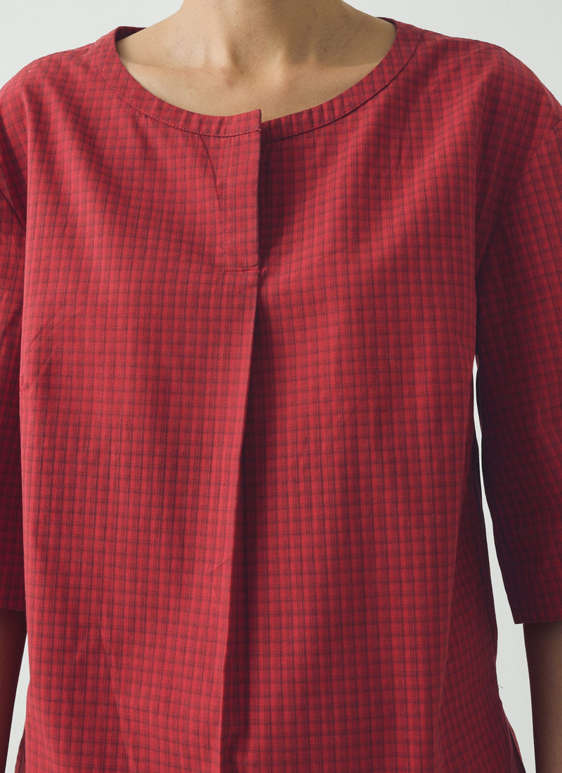 Graph Paper Check Cotton Top | Vibrant Red/Slate