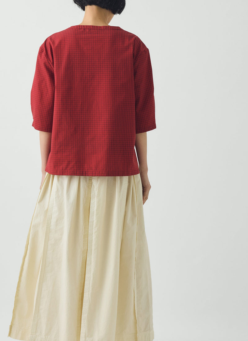 Graph Paper Check Cotton Top | Vibrant Red/Slate
