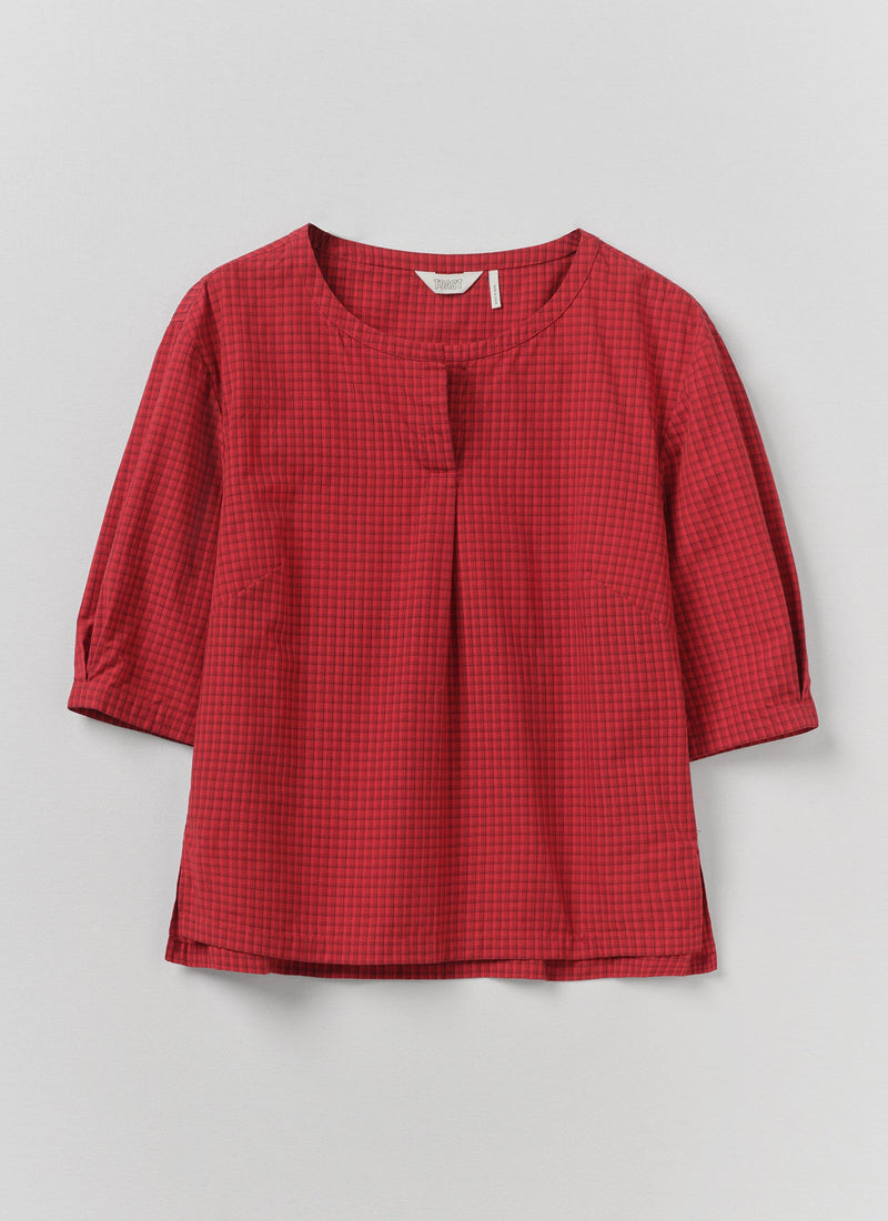 Graph Paper Check Cotton Top | Vibrant Red/Slate
