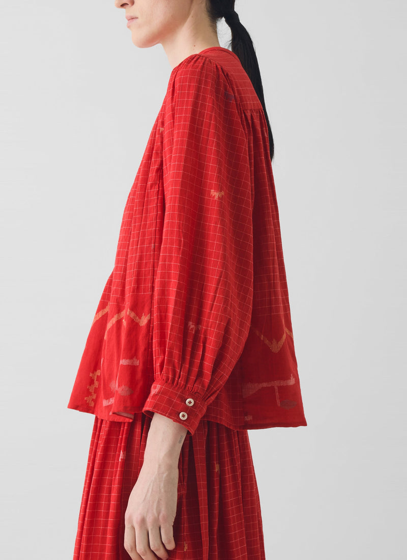 Jamdani Hand Woven Cotton Top | Maypole Red