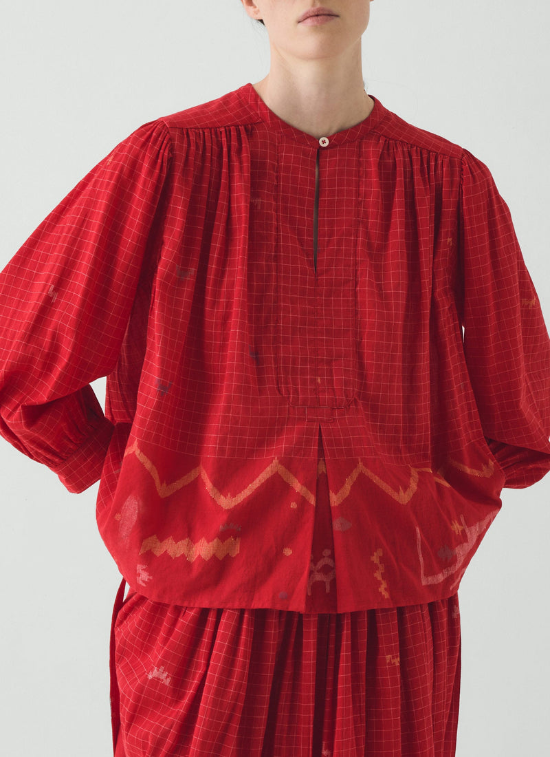 Jamdani Hand Woven Cotton Top | Maypole Red