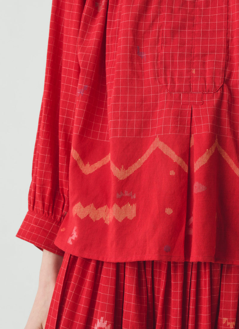 Jamdani Hand Woven Cotton Top | Maypole Red