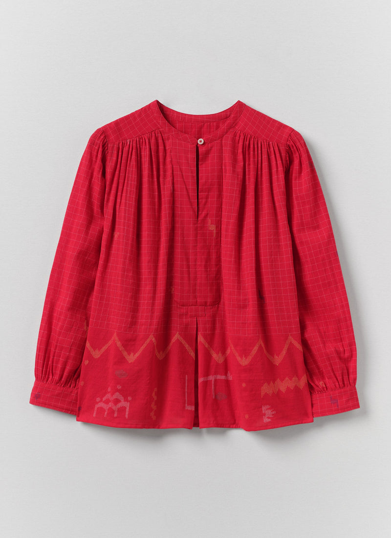 Jamdani Hand Woven Cotton Top | Maypole Red