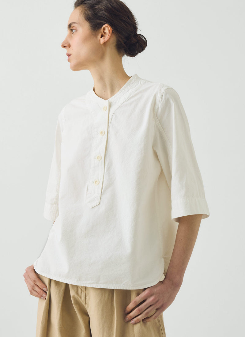 Applied Placket Cotton Linen Top | Vintage White