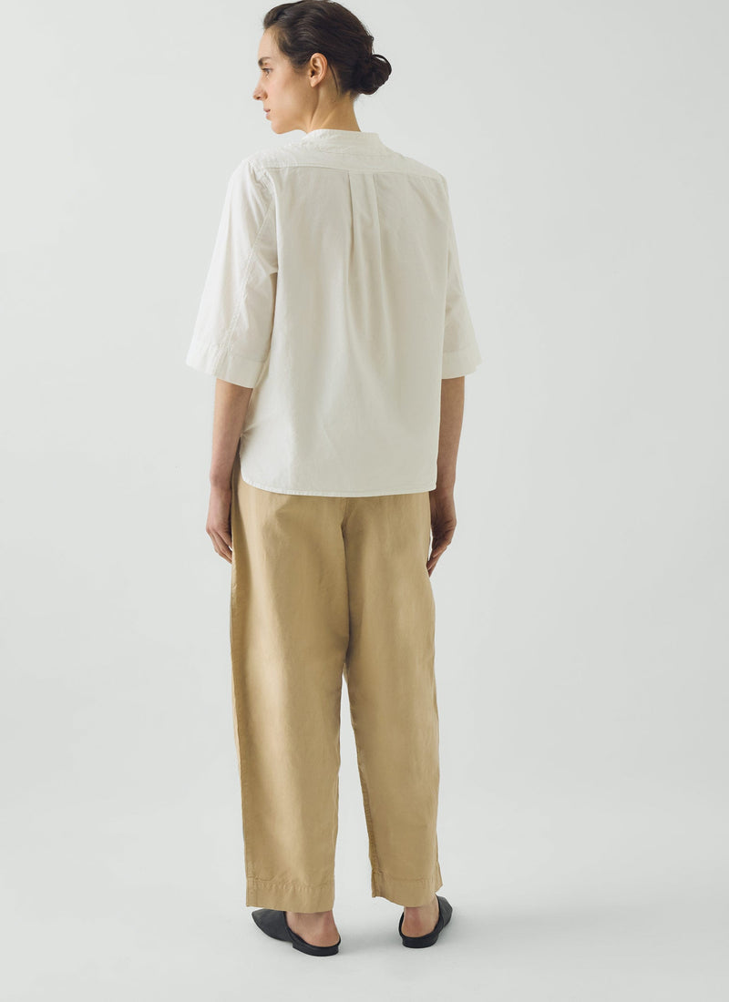 Applied Placket Cotton Linen Top | Vintage White