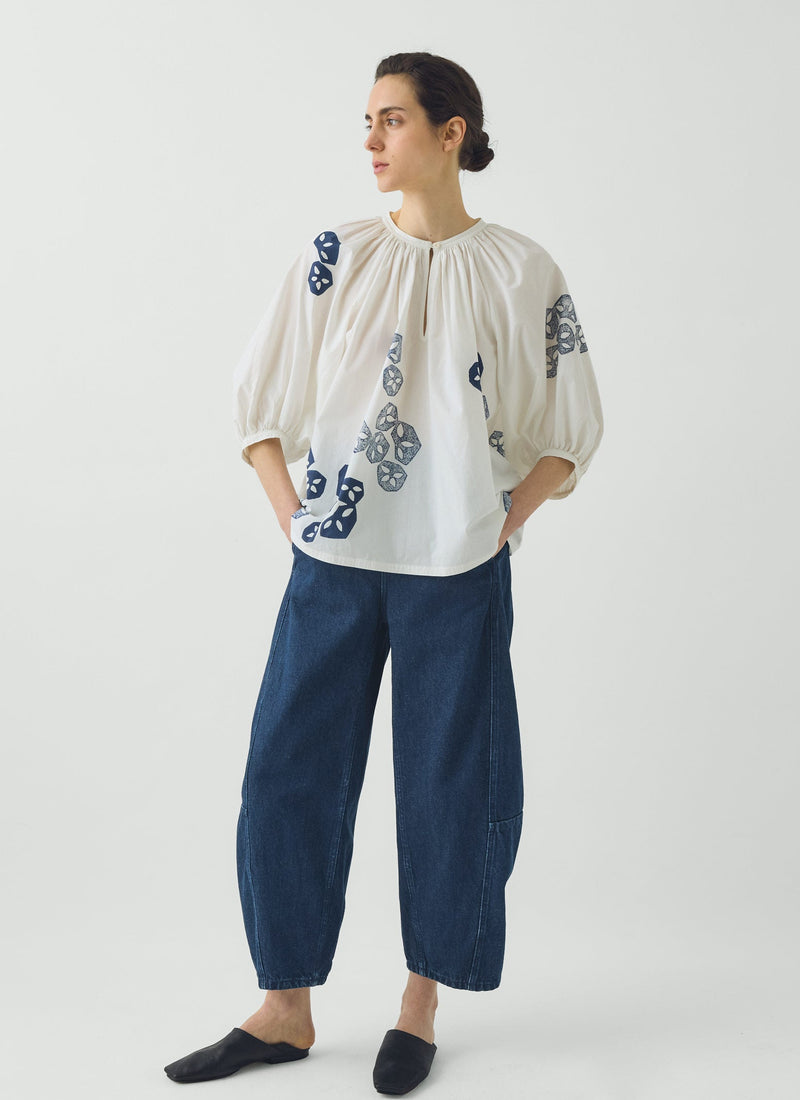 Seed Block Print Cotton Top | Rich Blue/White