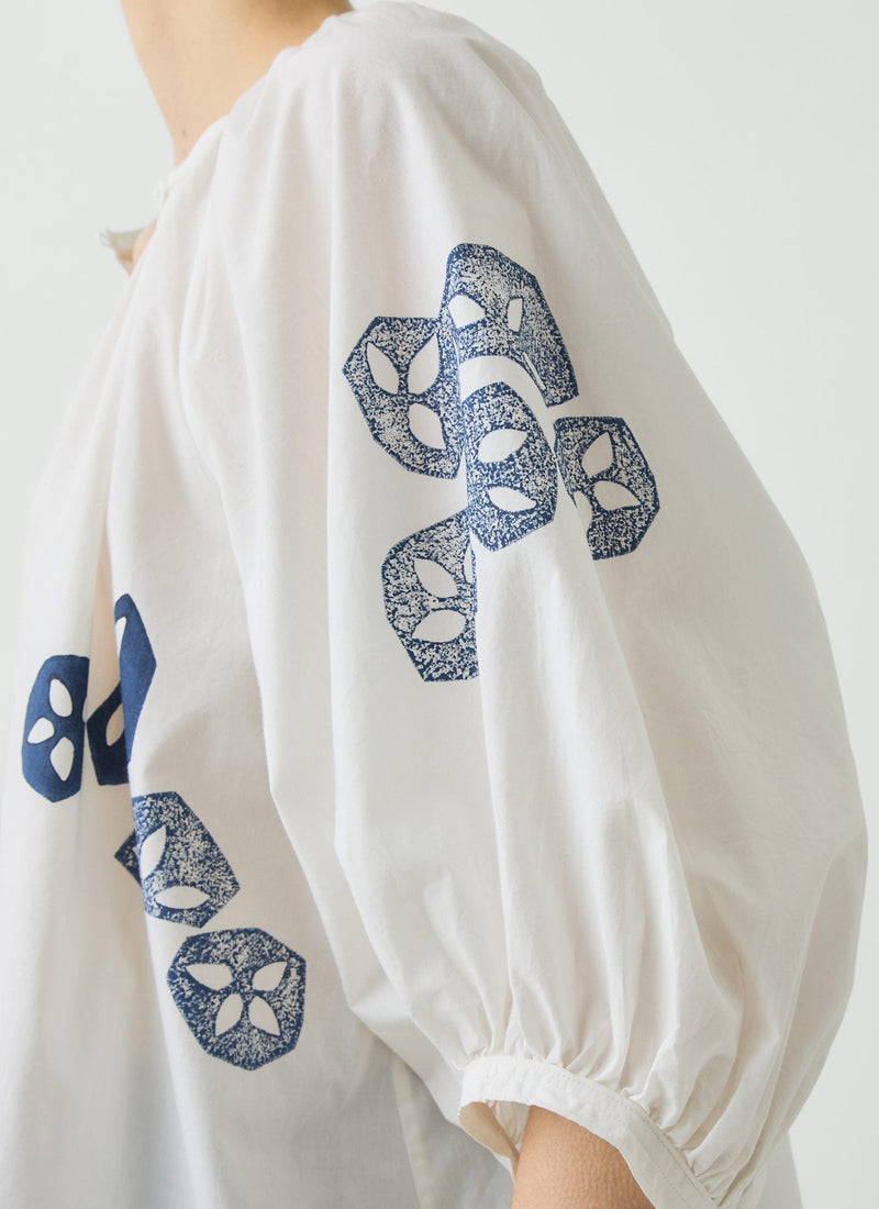 Seed Block Print Cotton Top | Rich Blue/White