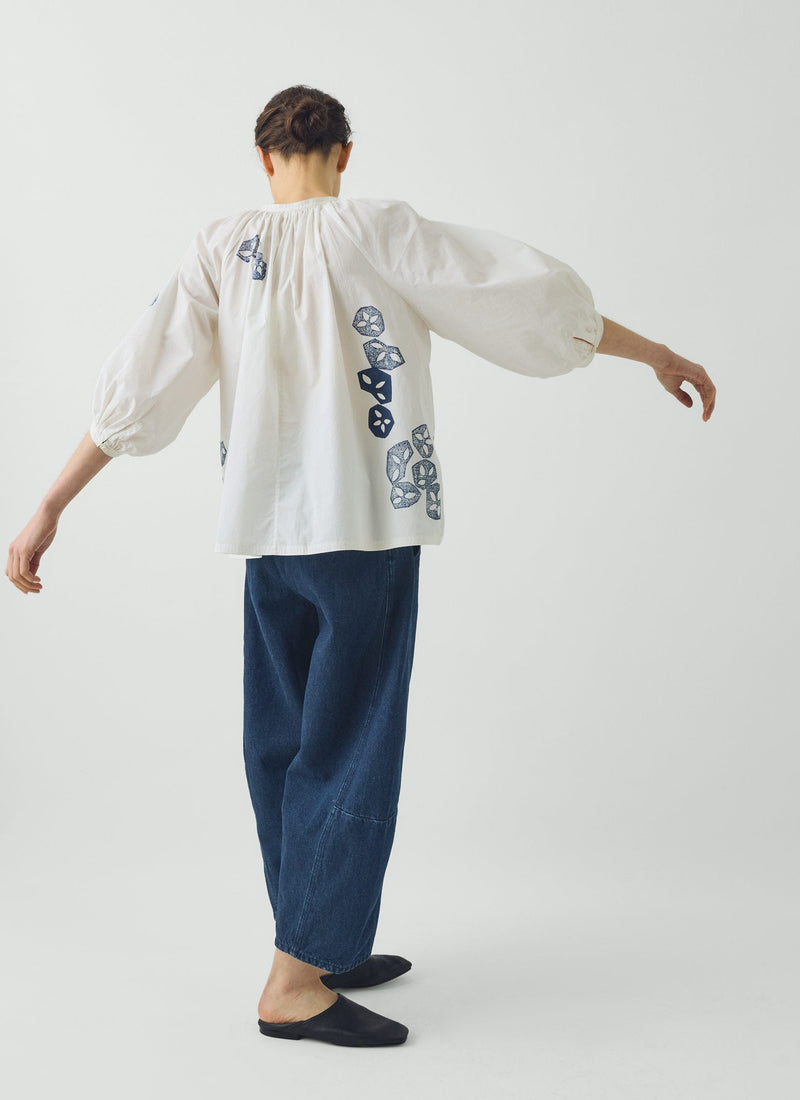 Seed Block Print Cotton Top | Rich Blue/White