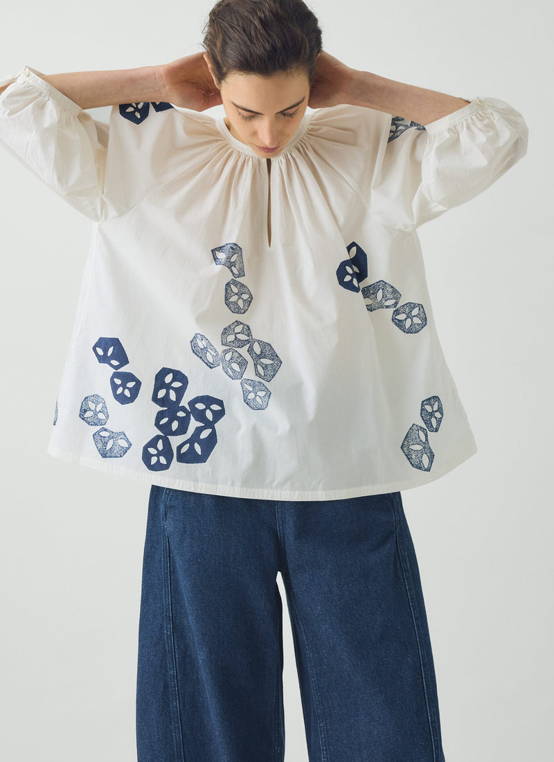 Seed Block Print Cotton Top | Rich Blue/White