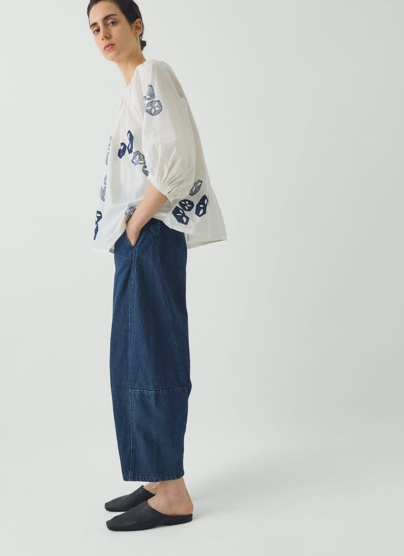 Seed Block Print Cotton Top | Rich Blue/White