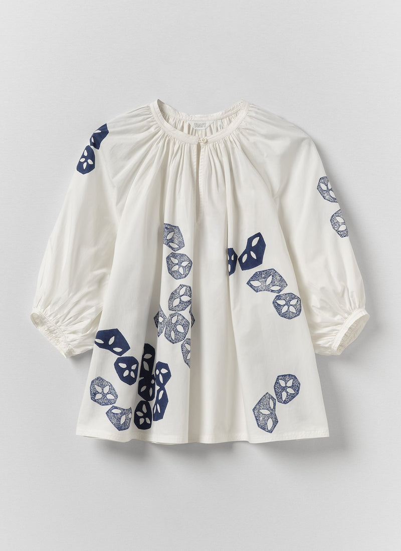 Seed Block Print Cotton Top | Rich Blue/White