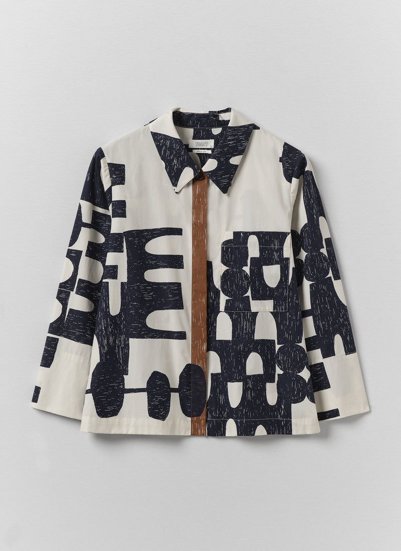 Totem Print Cotton Poplin Shirt | Ink/Dove