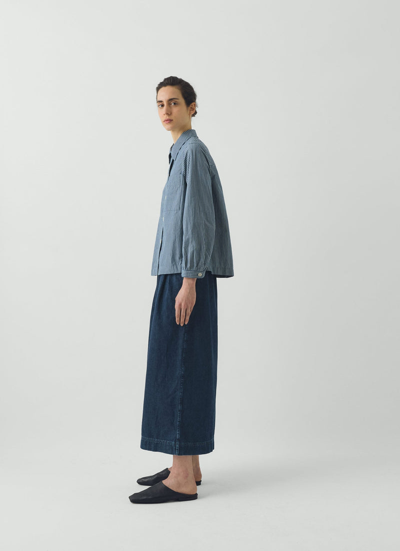 Baya Patch Pocket Stripe Cotton Shirt | Chambray Blue/Ecru