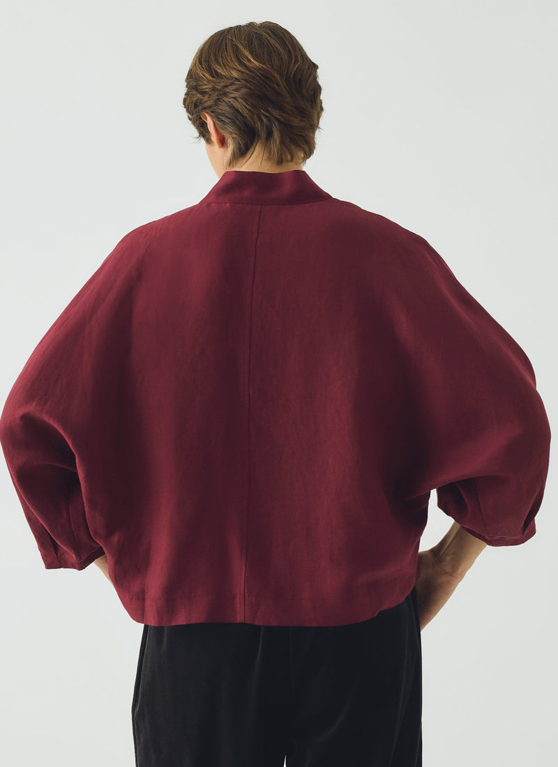 Linen Silk Wrap Shirt | Plum