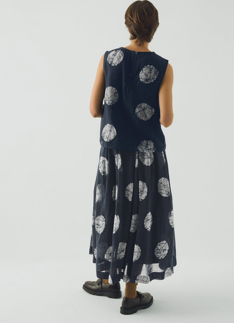 Batik Dot Cotton Silk Top | Dark Midnight